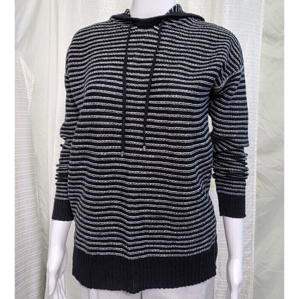 RALPH LAUREN Linen Beach Hoodie Sweater Women's S Lightweight B/W Striped